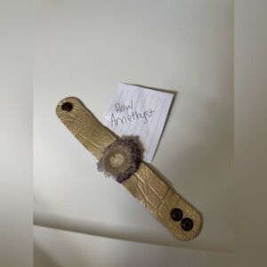 Gold Leather Bracelet with Amethyst Stone